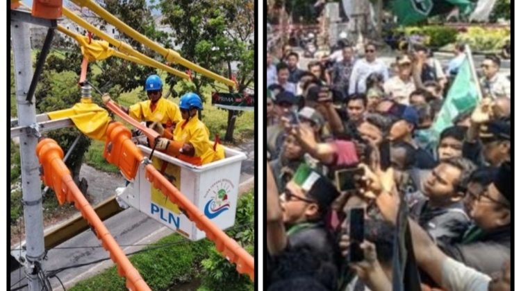 Massa Aliansi PGPP-NTB menggelar demonstrasi di depan Kantor PLN UIW NTB menyoroti pemadaman listrik bergilir dan transparansi dana CSR perusahaan, Mataram, Kamis (21/05/2026) (Foto: Istimewa/Ilustrasi)
