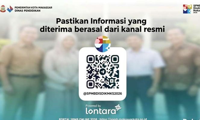 
					Dinas Pendidikan Kota Makassar menampilkan informasi kanal Telegram resmi pengaduan dan layanan masyarakat untuk mendukung kelancaran pelaksanaan SPMB 2026 di Makassar, Minggu (17/5/2026) (Foto: Istimewa)