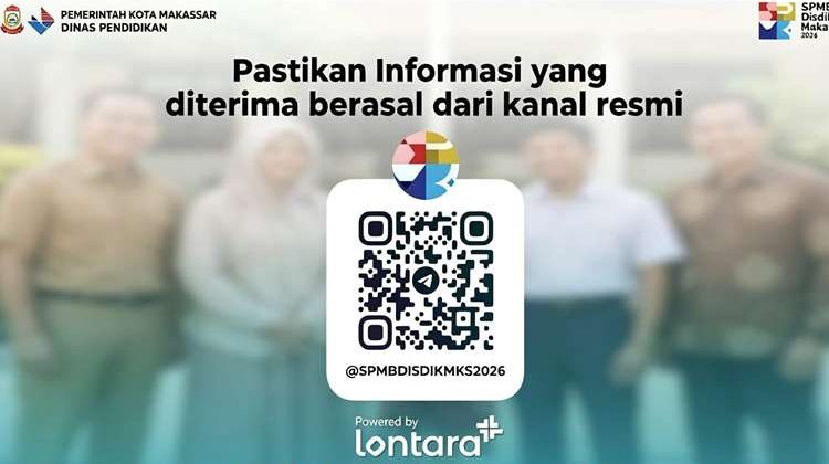 Dinas Pendidikan Kota Makassar menampilkan informasi kanal Telegram resmi pengaduan dan layanan masyarakat untuk mendukung kelancaran pelaksanaan SPMB 2026 di Makassar, Minggu (17/5/2026) (Foto: Istimewa)