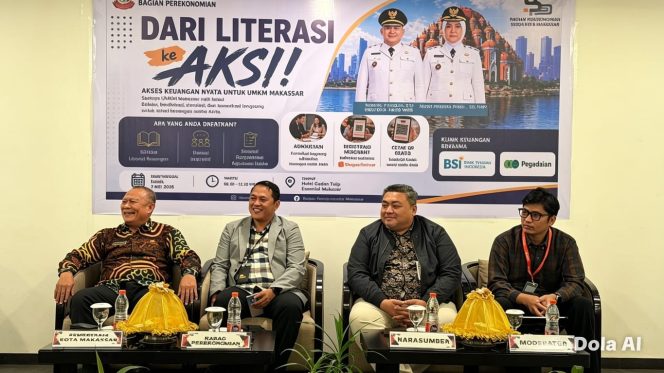 
					Strategi literasi dan inklusi keuangan bagi pelaku UMKM pada kegiatan TPAKD bertema “Dari Literasi ke Aksi: Akses Keuangan Nyata untuk UMKM Makassar” di Hotel Golden Tulip Makassar, Kamis (7/5/2026) (Foto: Istimewa)