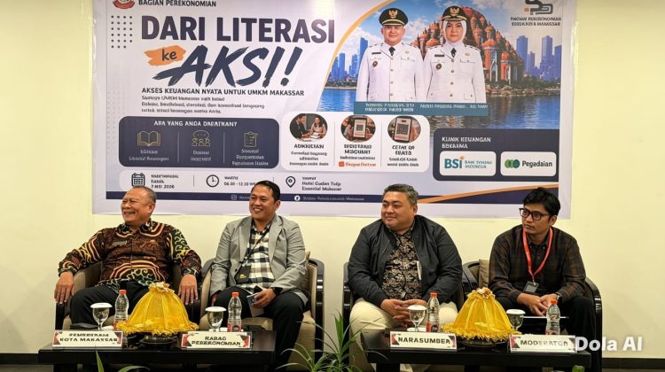 Strategi literasi dan inklusi keuangan bagi pelaku UMKM pada kegiatan TPAKD bertema “Dari Literasi ke Aksi: Akses Keuangan Nyata untuk UMKM Makassar” di Hotel Golden Tulip Makassar, Kamis (7/5/2026) (Foto: Istimewa)