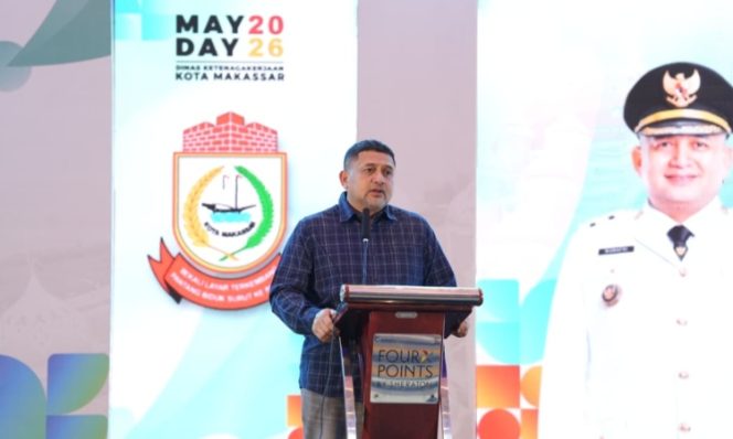 
					Wali Kota Makassar Munafri Arifuddin saat menghadiri ramah tamah May Day 2026 bersama pekerja dan pengusaha, Makassar, Senin (4/5/2026) (Foto: Pedomansuara)