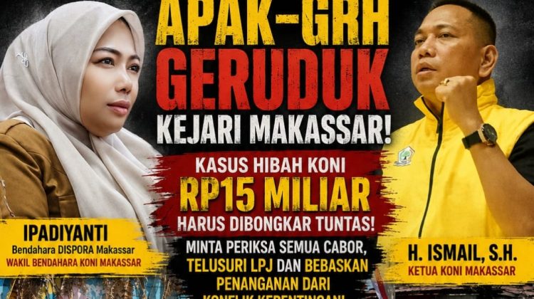 APAK–GRH mendatangi Kejari Makassar mendesak pengusutan tuntas dugaan penyimpangan hibah KONI Rp15 miliar. Makassar, Senin (24/8/2026) (Foto: Istimewa)