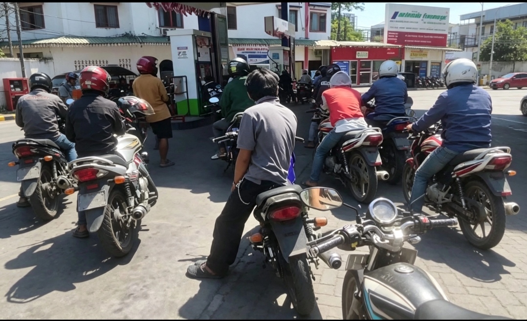 Motor Modifikasi Thunder Bikin Resah Pengendara di Antrean SPBU Bawakaraeng-Urip Sumoharjo